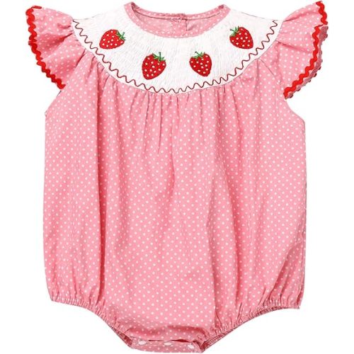 AWIBMK Toddler Girls Strawberry Heart 1st Birthday Outfits Embroidery Ruffle Cake Smash Romper Pumpkin Halloween Clothes