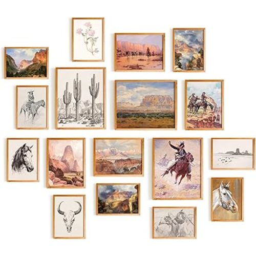 Vintage Western Wall Art for Living Room Decor Aesthetic Boho Decor Desert Wall Decor for Bedroom Decor Southwest Decor for Home Decor 17 PCS (Unframed)