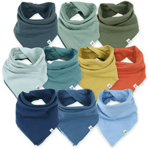 HonestBaby Girls Organic Cotton Bandana Drool Bib Multipack, 10-Pack Rainbow Gems Blues, One Size