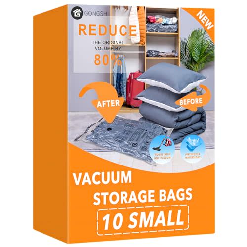 GONGSHI Vacuum Storage Bags, Space Saver Seal Bags For Clothing, Travel Luggage,Blankets, Comforters, Pillows, Clothes Storage.10 Small