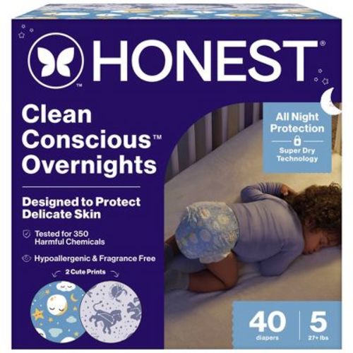 The Honest Company Clean Conscious Disposable Overnight Diapers Cozy Cloud + Star Signs - (Select Size and Pattern)