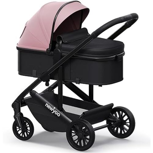 newyoo Infant Strollers with Bassinet Mode, Nestro 516M, Convertible/Reversible Seat & Cup Holder, Coches para Bebes, 2 in 1 Rear-Facing Pram from Newborn to Toddler, Pink