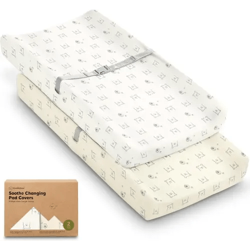 2-Pack Organic Changing Pad Covers for Girl, Boy, 100% Cotton (Bumble Bear)