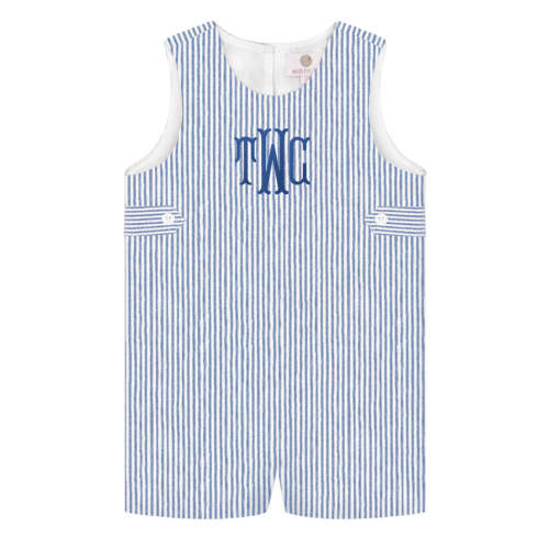 Monogrammed Kids Jon Jon | Navy Seersucker