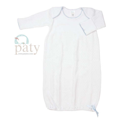 Paty Lap Shoulder Gown White with Blue Trim