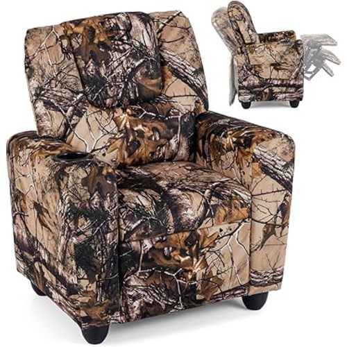 Costzon Kids Recliner Chair with Cup Holder, Toddler Adjustable Lounge Chair w/Footrest for Boys Girls Room, Ergonomic Baby Child Furniture Sofa for Age 3+ Gifts, Kids Mini Recliner up to 150 lbs