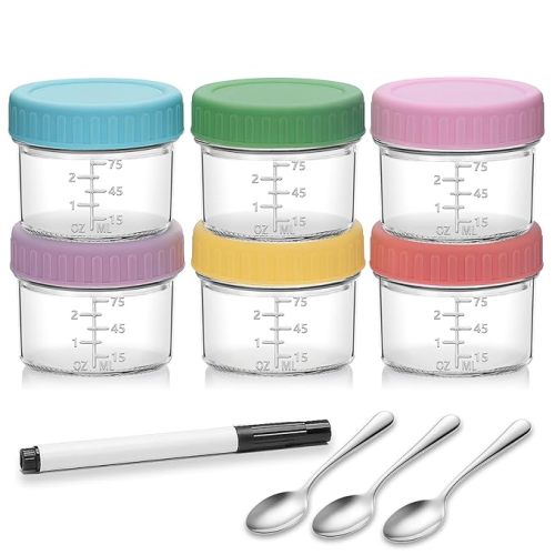 Accguan 16 Pack Glass Baby Food Storage Containers, 4 oz Baby Food Jars with Lids, Baby Food Maker for Microwave & Dishwasher Freezer Safe,BPA Free