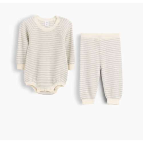 Baby Waffle Sweater Set - Ivory Frost Stripe