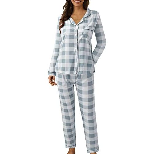 Pajama Sets For Women 2 Piece Pants Cute Button Up Long Sleeve Nightwear Sleepwear Pj Lounge Sets With Long Pants