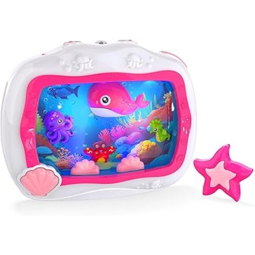 Baby Aquarium Toy, Sleep Soother Musical Crib Toy, Sea Animal Sensory Dream Soother for Newborns 0-6 Months, Sound Machine with Light & Soothing Sound for Infant Crib Hanging & Car Seats Travel (Pink)