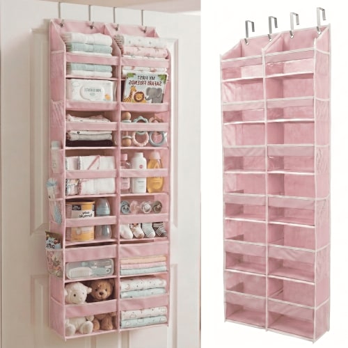 UPGRADED Over The Door Organizer, 6 Tiers Hanging Storage - Extra Thick 100D Fabric, 65lbs Huge Capacity, 12 Mesh Side Pockets, Over The Door Shoe Organizer & Hanging Closet Organizer (Baby Pink, XL)