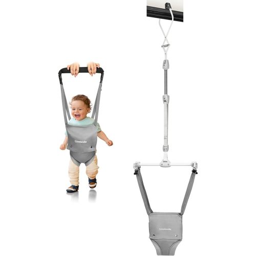 Cowiewie 2 in 1 Baby Door Jumper w/Baby Walking Harness Function, Baby Jumper with Door Clamp Adjustable Strap and Seat, Gray