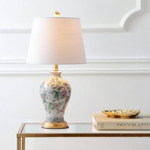 24" Penelope Chinoiserie Table Lamp (Includes LED Light Bulb) Cream - JONATHAN Y: No Assembly, UL Listed, Linen Shade