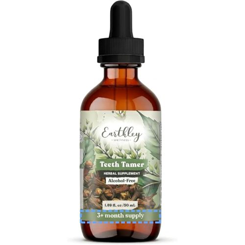 Earthley Wellness Teeth Tamer, Teething Relief for Babies & Kids, Organic Herbal Formula, Soothes Drooling, Gum Discomfort & Irritability, Sugar-Free, 3+ Month Supply (1.69 oz Glass, 500 doses)