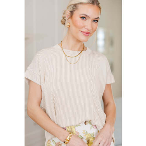 NURSING COLLECTION: Catch On Light Taupe Ribbed Top
