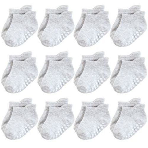Hudson Baby Non-Skid No-Show Socks, Gray, 12-24 Months