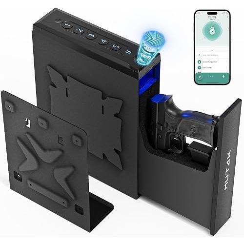 Biometric Pistol Safe with Auto Sliding Door – 0.1s Quick Access Handgun Safe for Nightstand, Desk, Bedside, Truck – with APP/Fingerprint/PIN Code/KEY