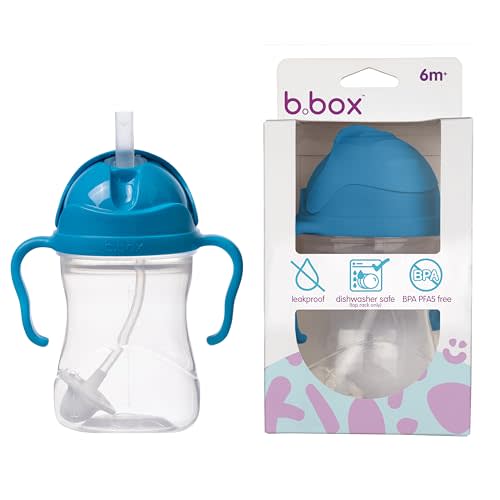 b.box Sippy Cup with Weighted Straw. Drink from any Angle, Leak Proof, Spill Proof, Easy Grip. BPA Free, Dishwasher Safe. For Babies 6m+ to Toddlers (Cobalt, 8oz)