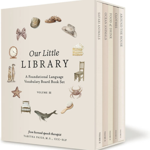 Our Little Library Vol. 2: First 100 Words Board Book Box Set, including Ocean Animals, Safari Animals, Food and Drink, Clothes, and Around the House (Tabitha Paige Children's Book Series)