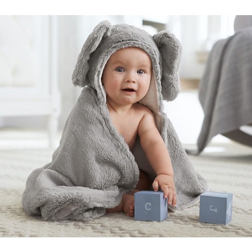 Elephant Faux Fur Baby Hooded Towel