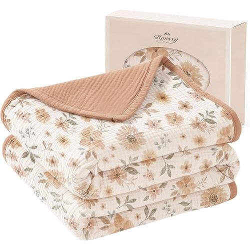Konssy 100% Cotton Muslin Baby Blanket for Girls Boys, 47"x47"