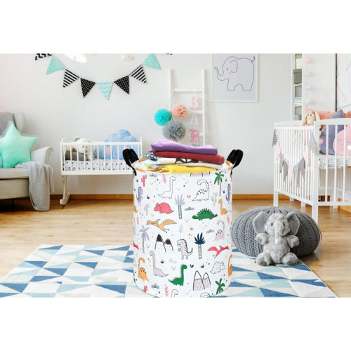 Latitude Run® Dinosaur Pattern Round Laundry Clothes Hamper Laundry Basket With Handles,Storage Organizer Bins Laundry Gift Basket For Room, Bedroom Decor | Wayfair