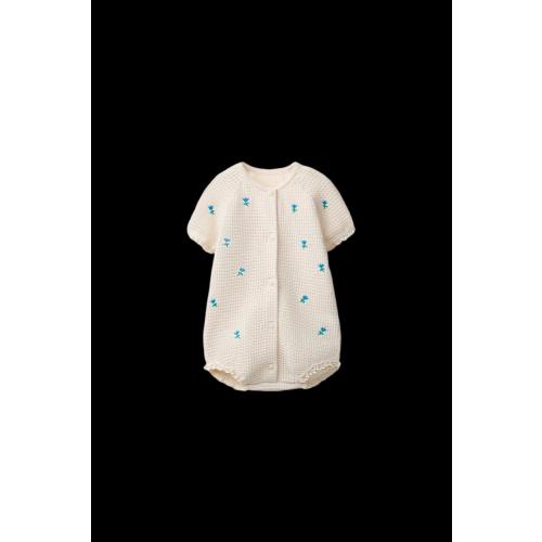 EMBROIDERED FLORAL TEXTURED ROMPER WITH LACE TRIM - Ecru | ZARA United States