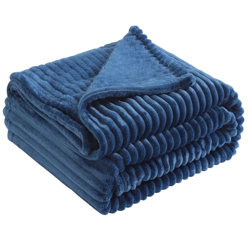 Aerlomi Toddler Flannel Fleece Blanket, 30x40 Inches, Navy Blue | Soft Plush Warm Cozy Lightweight Portable, Reversible Striped, Ideal for Crib, Stroller, Daycare, Travel, and Supervised Use