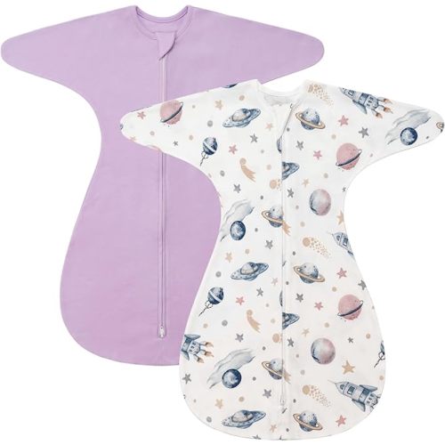 ZIGJOY Baby Transitional Swaddles for Newborns: 0.5 Tog Arms Up Sleep Sack 3-6-12 Months Soft Cotton Shark Fin 2 Way Zipper