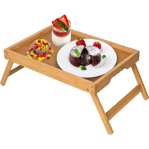Artmeer Bed Tray Table with Folding Legs,Bamboo Breakfast in Bed for TV Table, Laptop Computer Tray,Eating,Snack Tray(Bamboo)