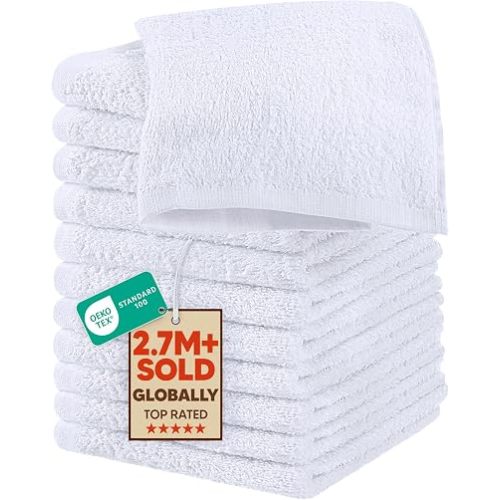 Utopia Towels 12 Pack Washcloths, 12x12 in, 100% Cotton, White
