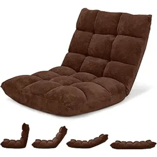 Giantex Folding Sofa Chair with 14 Adjustable Positions, Padded Sleeper Bed, Couch Recliner, Gaming Floor Chair for Adults (Brown)