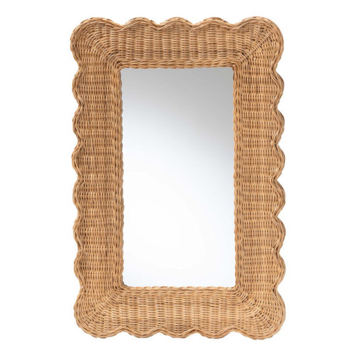 Wholesale Interiors Bali & Pari Makoto Scalloped Natural Rattan Wall Mirror - Handwoven Wicker Rectangle Frame, Boho Coastal Accent Wall Decor For Entryway, Bedroom, Or Living Room | Wayfair