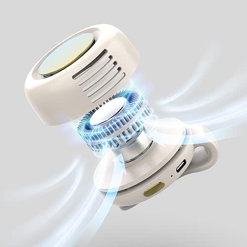 TFQXA1Z Portable Silent Clip On Bladeless Fan, Rechargeable Wearable Fan - Hands-Free Waist & Neck Cooling, 3 Speeds, 6H Runtime, USB-C Fast Charge (White)