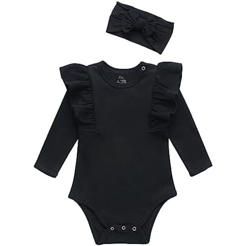 O2 BABY Organic Cotton Baby Girls Romper Bodysuit Jumpsuit with Headband Outfit