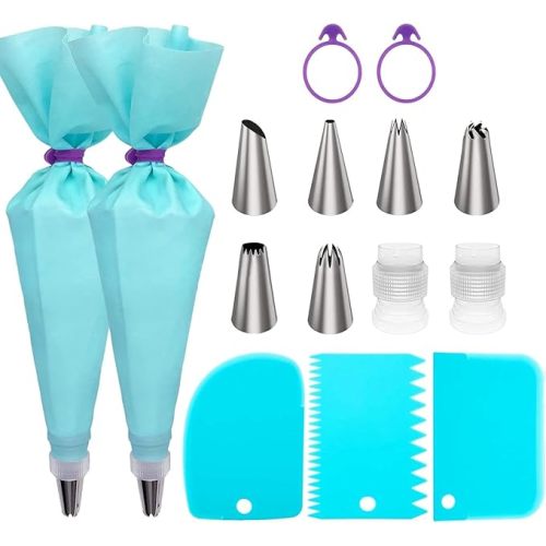Piping Bags and Tips Set, Cake Decorating Kit Supplies, Frosting Piping Kit for Baking with Pastry Bags and Tips, Standard Converters, Silicone Rings, Reusable Piping Bags for Cookie Icing, Cupcake