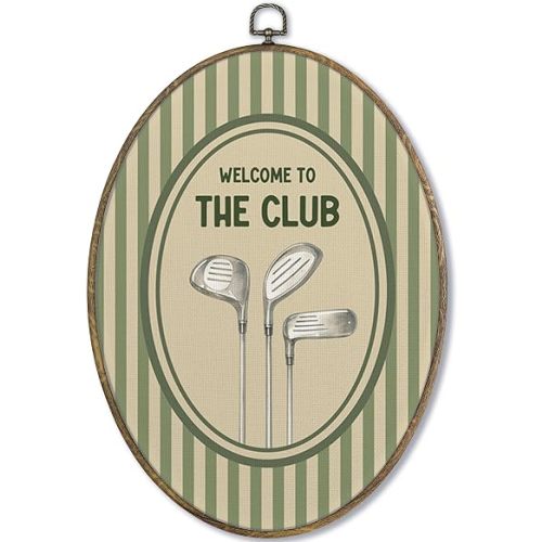 Fewgb Vintage Golf Boys Nursery Oval Wall Art Decor for Golf Room, Baby Boys Toddler Kids Room Playroom Bedroom Canvas Wall Art Framed Prints, Sage Green Striped Hanging Decor Picture Artwork 9x12