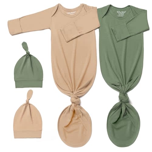 2Pk Newborn Knotted Gown Set, Soft Baby Sleep Sack & Hat, Boys Girls Clothes, Easy Diaper Change Baby Gift