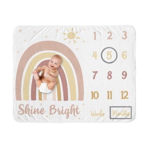 Sweet Jojo Designs Girl Milestone Swaddle Baby Blanket Boho Rainbow Pink Yellow and White