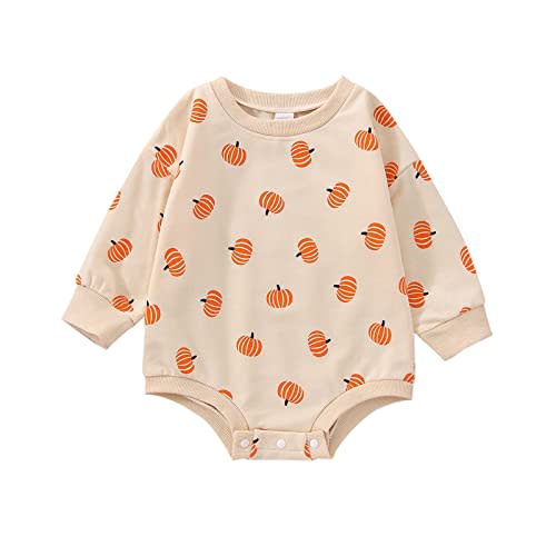 FYBITBO Halloween Baby Girl Boy Clothes Pumpkin Romper Sweatshirt Onesie Long Sleeve Bodysuit Top Fall Winter Outfit