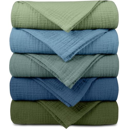 Muslin Receiving Blankets, Neutral Blanket Swaddling for Newborn Boys and Girls, 5 Pack Breathable and Skin-Friendly Swaddle Wrap for Infant Baby (Soft Colors)