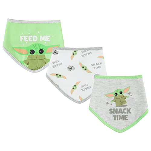 Star Wars Baby Yoda Baby Boys' Bandana Bibs 3 Pack Set for Feeding, Teething, and Drooling (Green/White/Grey, 0-12 Months)