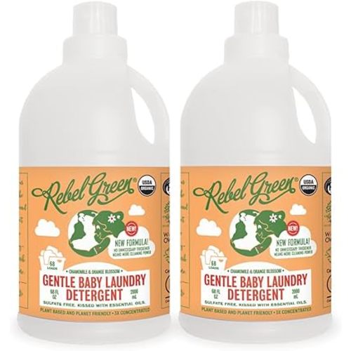 Rebel Green Organic Baby Laundry Detergent - Natural Laundry Soap - Liquid Laundry Detergent - Gentle Laundry Detergent - Chamomile & Orange Blossom Scent - (68 Load Bottles, 2 Pack)