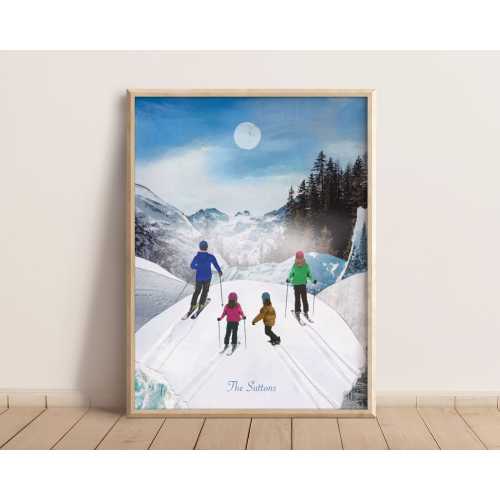 Personalised Family Ski Print, Wedding Gift, Custom Family Print, Personalised Snowboard Family, Winter Sports Print, Ski Snowboarding Art
