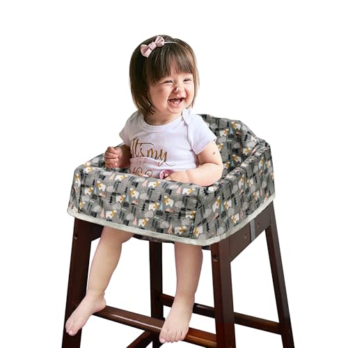 Dual-Belt Baby High Chair Cover, Upgrade Version, for Wooden or Restaurant High Chair, Sturdy and Robust Material, Waterproof Washable Stain and Slip Resistant, Gray Polar Bear