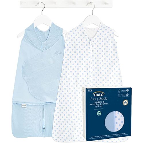 HALO Sleepsack Swaddle 3-6 Months and Wearable Blanket 6-12 Months 100% Organic Cotton 2-Piece Gift Set with Box, TOG 1.5