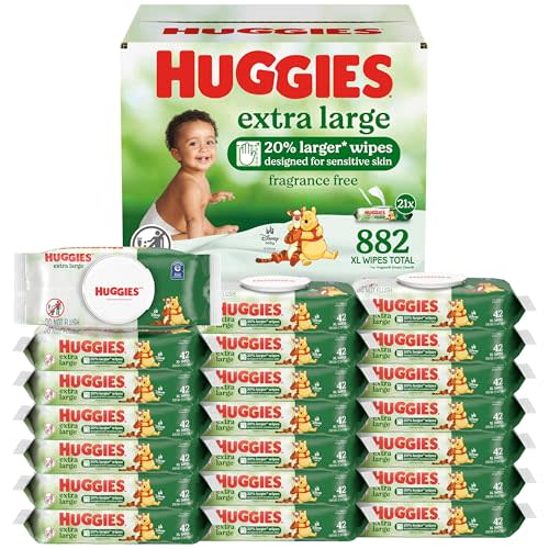 Huggies Extra Large Baby Wipes, Unscented, 8 Flip-Top Pack, 882 XL Wipes Total, Packaging May Vary