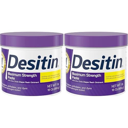 Desitin Maximum Strength Diaper Rash Cream, 40% Zinc Oxide | Treatment & Prevention | Hypoallergenic | Paraben-Free | 16 oz Pack of 2