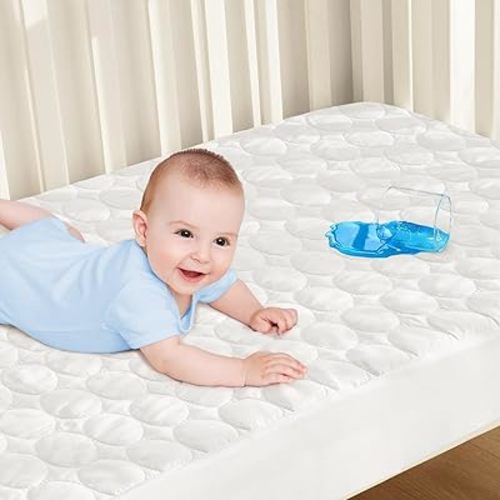 Biloban Protège-matelas imperméable pour berceau (132,1 x 71,1 cm), housse matelassée, douce et respirante avec jupe de 22,9 cm, blanc
