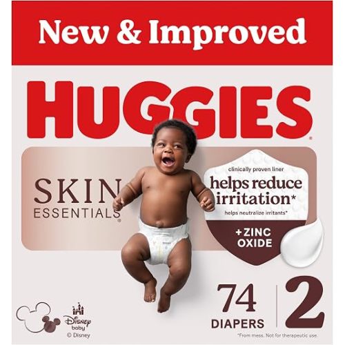 Huggies Size 2 Diapers, Skin Essentials Baby Diapers, Size 2 (12-18 lbs), 74 Count, Packaging May Vary